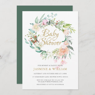 Woodland Floral Roses Couples Baby Shower/Sprinkle Invitation