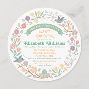 Woodland Floral Wreath Baby Shower Invitation