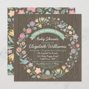 Woodland Floral Wreath Baby Shower Invitation II