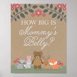 Woodland Florals Baby Shower Mummy's Belly Game Poster