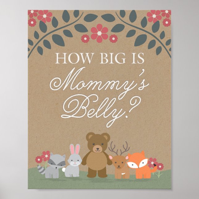 Woodland Florals Baby Shower Mummy's Belly Game Poster (Front)