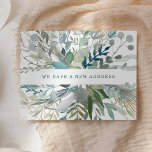 Woodland Foliage | Change of Address Announcement Postcard<br><div class="desc">These trendy botanical new address postcards feature green,  blue,  and grey watercolor foliage and eucalyptus leaves with faux gold accents.</div>