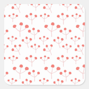 Woodland Foliage Nature Red Berries Pattern Square Sticker