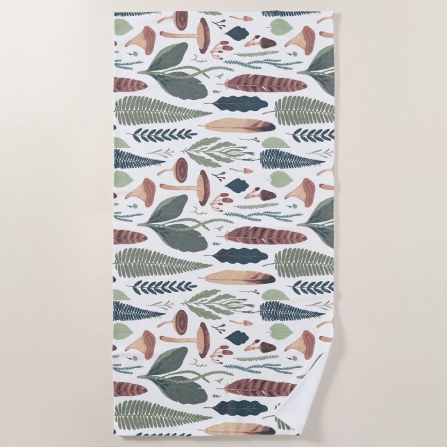 Woodland foliage pattern beach towel (Front)