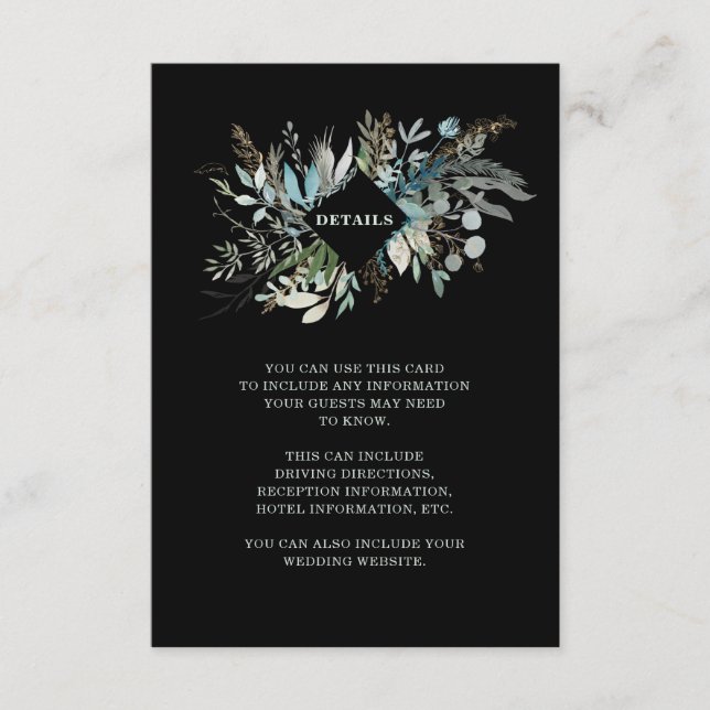 Woodland Foliage Wedding | Black Guest Details Enclosure Card (Front)