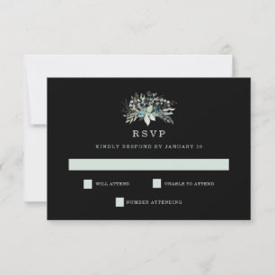 Woodland Foliage Wedding   Black RSVP Card