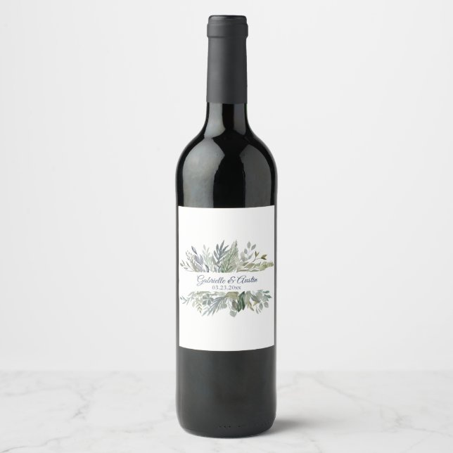 Woodland Foliage Wedding Favour Wine Label (Front)