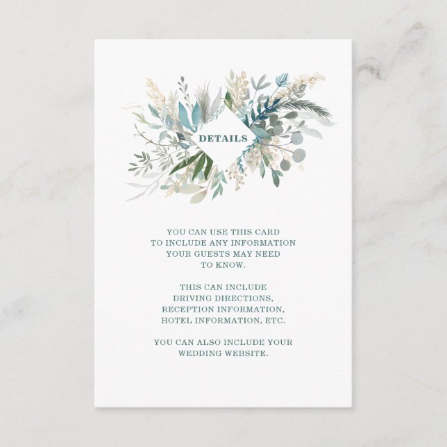 Woodland Foliage Wedding | White Guest Details Enclosure Card (Front)