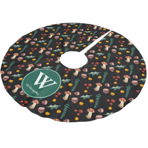 Woodland Forager Rustic Holly & Mushrooms Brushed Polyester Tree Skirt