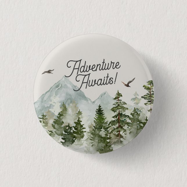  woodland forest adventure awaits 3 cm round badge (Front)
