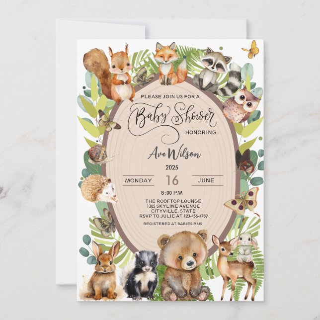 Woodland Forest Animal Baby Shower Rustic Cute Invitation (Front)