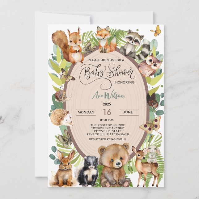 Woodland Forest Animal Baby Shower Rustic Greenery Invitation (Front)
