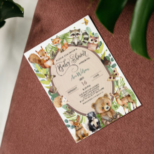 Woodland Forest Animal Baby Shower Rustic Greenery Invitation