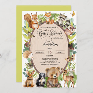 Woodland Forest Animal Baby Shower Rustic Greenery Invitation