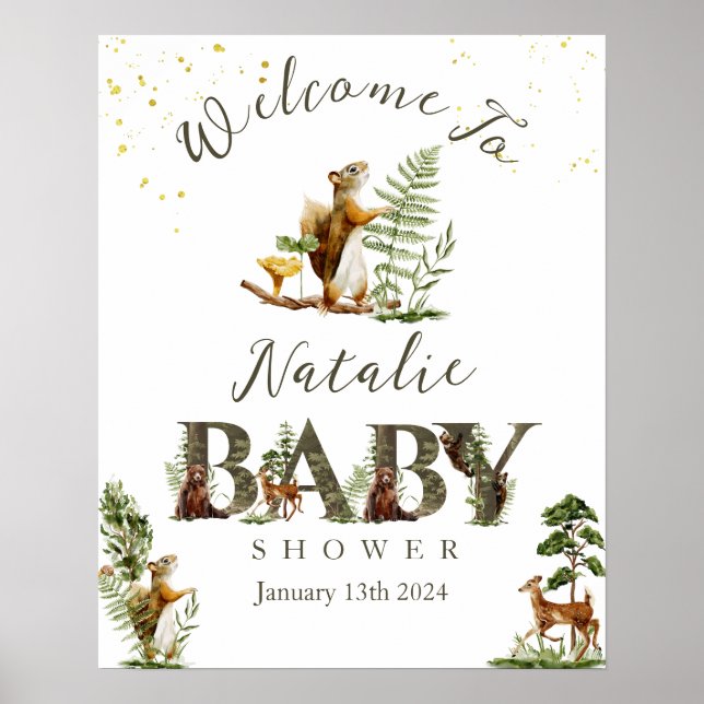 Woodland Forest Animal baby shower welcome sign (Front)
