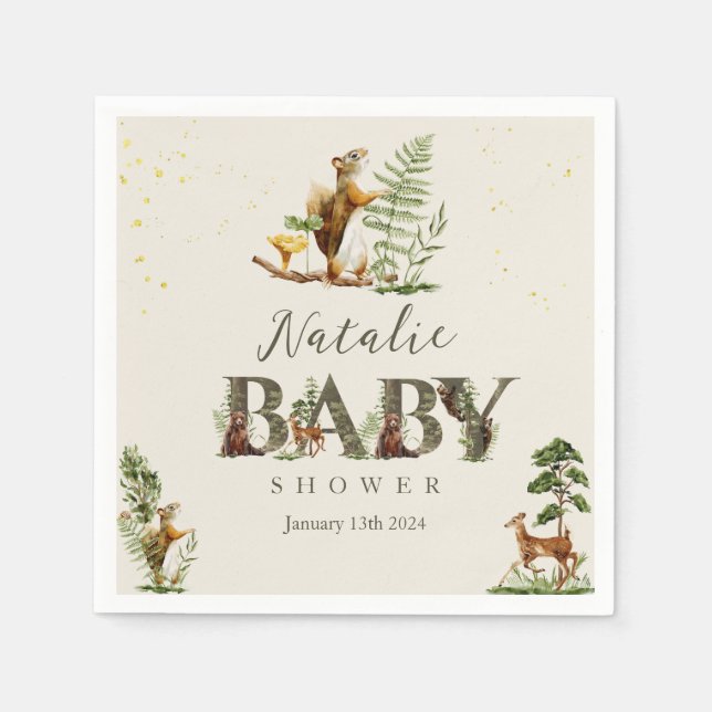 Woodland Forest Animal baby shower welcome sign Napkin (Front)