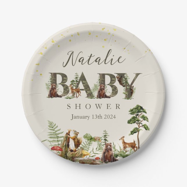 Woodland Forest Animal baby shower welcome sign Paper Plate (Front)