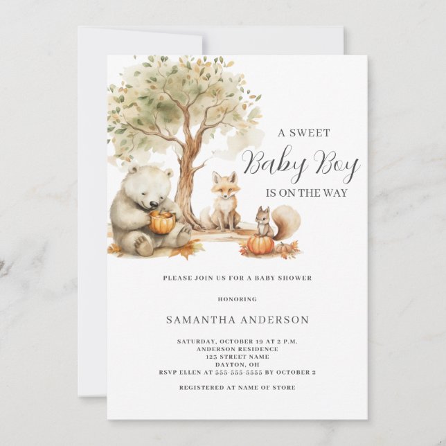 Woodland Forest Animal Boy Baby Shower Invitation (Front)