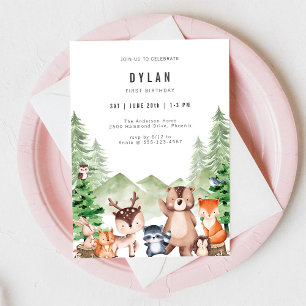 Woodland Forest Animal Boy Birthday Invitation