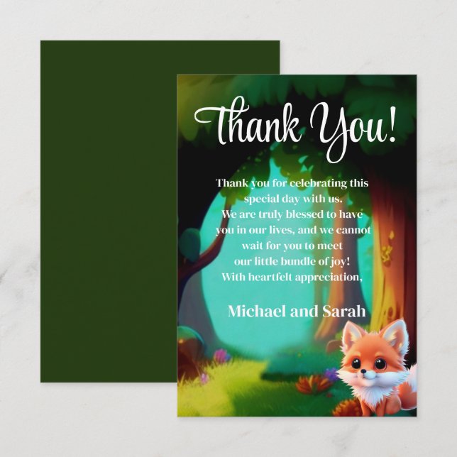 Woodland forest animal cute baby fox thank you card (Front/Back)