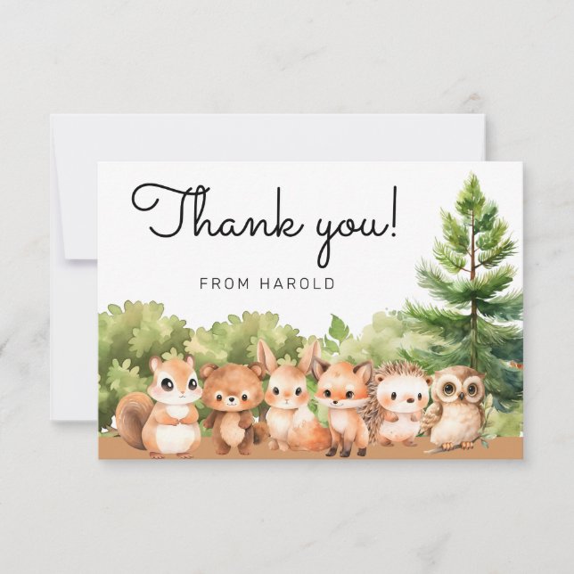 Woodland Forest Animal Friends Boy Baby Shower  Thank You Card (Front)