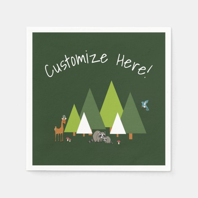 Woodland forest animal party paper napkins (Front)