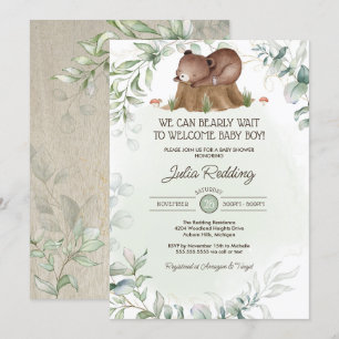 Woodland Forest Animal Rustic Bear Boy Baby Shower Invitation