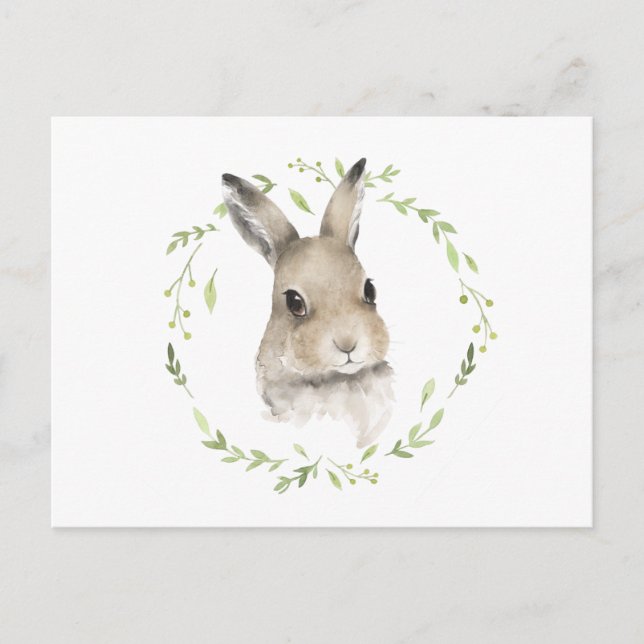 Woodland Forest Animal Watercolor Bunny Postcard (Front)