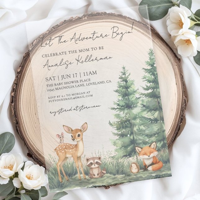 Woodland Forest Animals Adventure Baby Shower Acrylic Invitations (Woodland Forest Animals Adventure Baby Shower Acrylic Invitations )