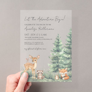 Woodland Forest Animals Adventure Baby Shower Acrylic Invitations