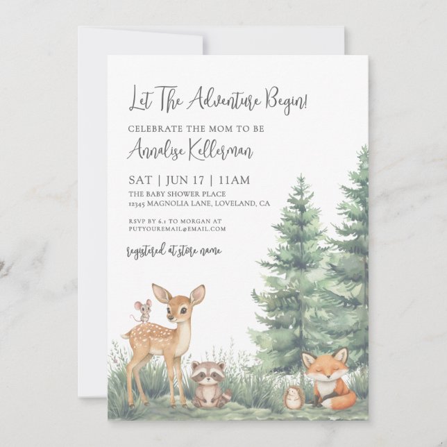 Woodland Forest Animals Adventure Baby Shower Invitation (Front)