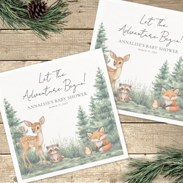 Woodland Forest Animals Adventure Baby Shower Napkin (Woodland Forest Animals Adventure Baby Shower Napkins)