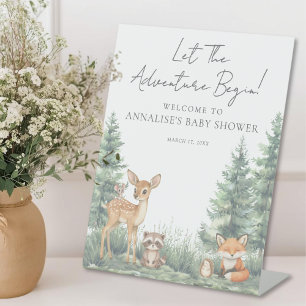 Woodland Forest Animals Adventure Baby Shower Pedestal Sign