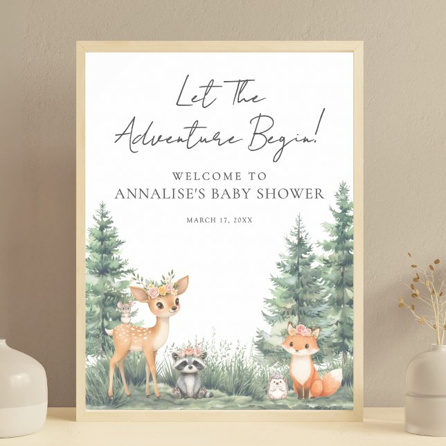 Woodland Forest Animals Adventure Baby Shower Poster (Woodland Forest Animals Adventure Baby Shower Poster)