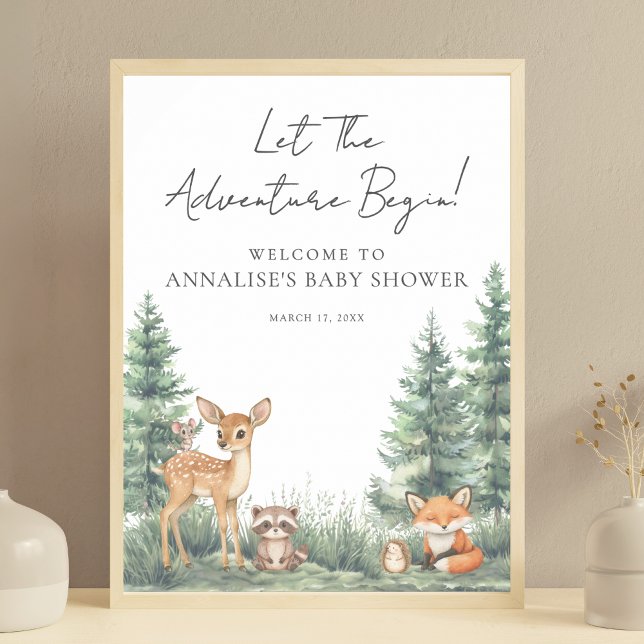 Woodland Forest Animals Adventure Baby Shower Poster (Woodland Forest Animals Adventure Baby Shower Poster)