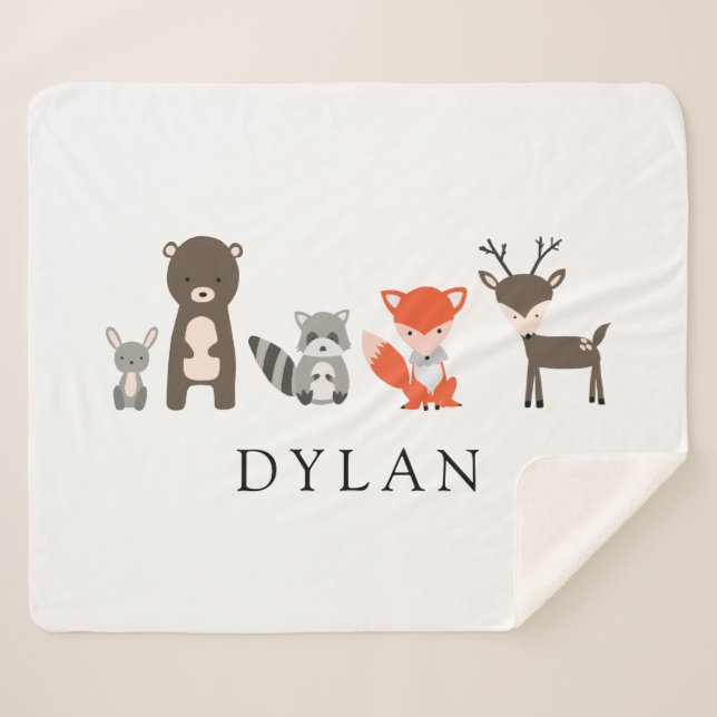 Woodland Forest Animals Baby Blanket Kawaii Cute (Front (Horizontal))