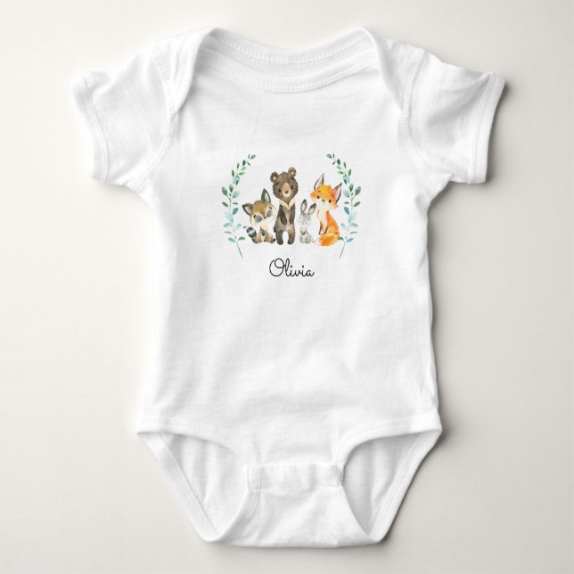 Woodland Forest Animals Baby Bodysuit (Front)