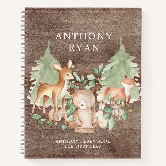 Woodland Forest Animals Baby First Year Notebook (Front)