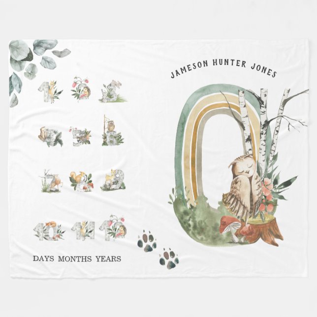 Woodland Forest Animals | Baby Milestone Blanket (Front (Horizontal))