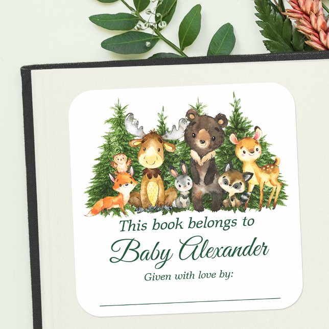 Woodland Forest Animals Baby Shower Book Labels (Customize to change text size, color or text style.)