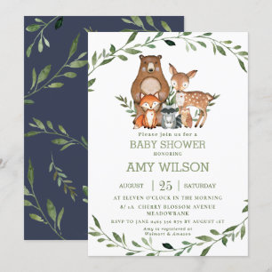 Woodland Forest Animals Baby Shower Greenery Invitation