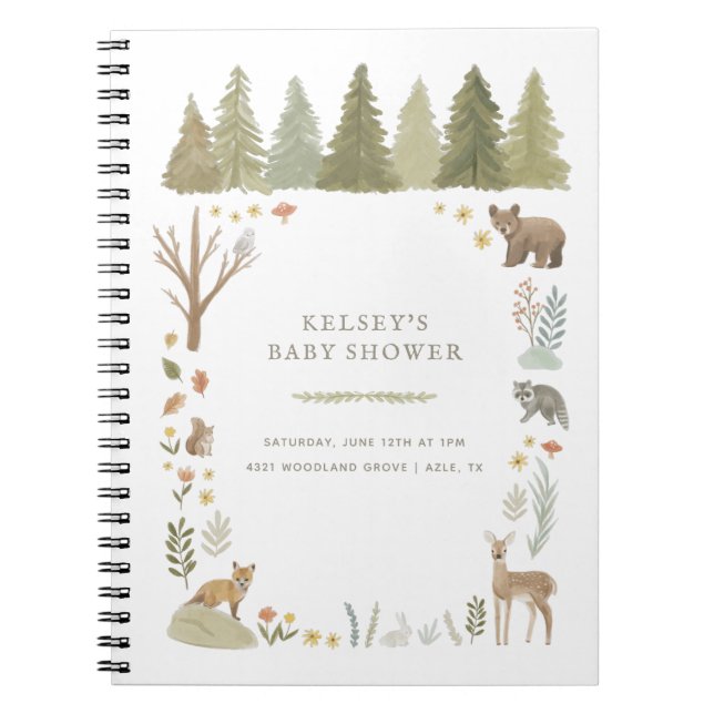 Woodland Forest Animals Baby Shower Guest Book (Front)