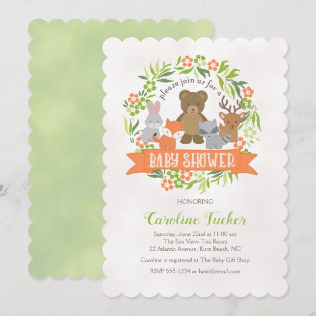 Woodland Forest Animals Baby Shower Invitation (Front/Back)