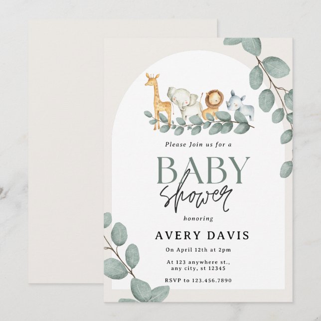 Woodland Forest Animals Baby Shower Invitation (Front/Back)