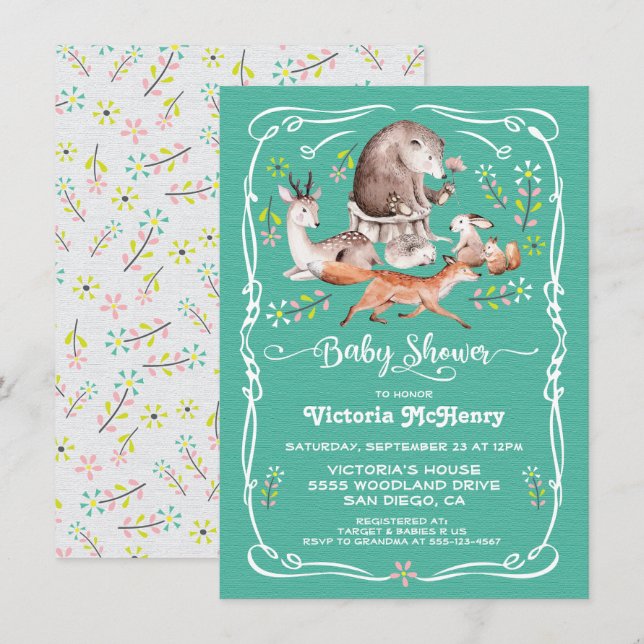 Woodland Forest Animals Baby Shower Invitation (Front/Back)