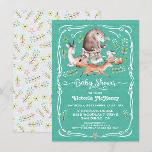Woodland Forest Animals Baby Shower Invitation