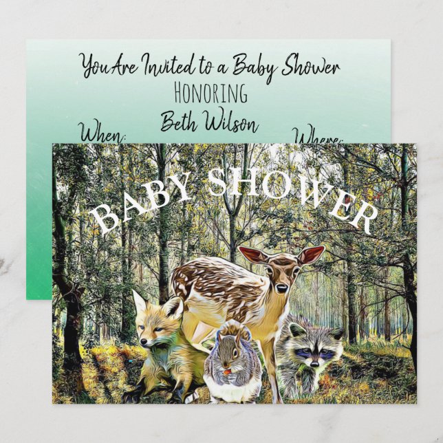 Woodland Forest Animals Baby Shower Invitation (Front/Back)