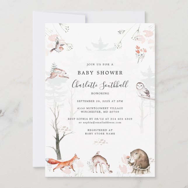 Woodland Forest Animals Baby Shower Invitation (Front)