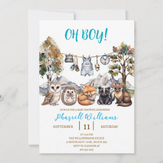 Woodland forest animals baby shower invitation