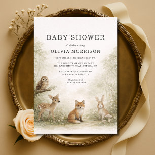 Woodland Forest Animals Baby Shower Invitation